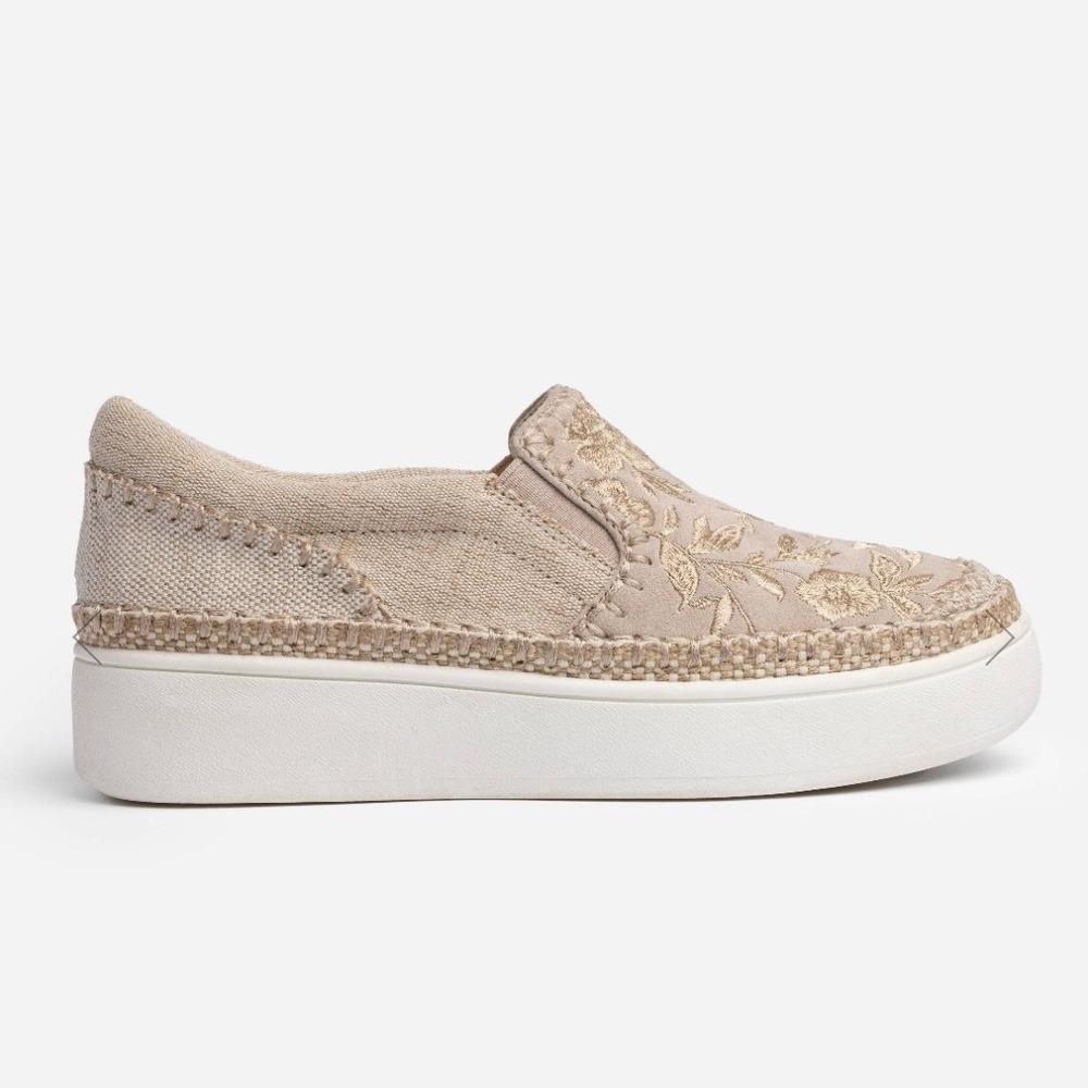 Johnny Was Cecilia Slip On Platform Sneakers Beige Canvas Loafers Tan 9